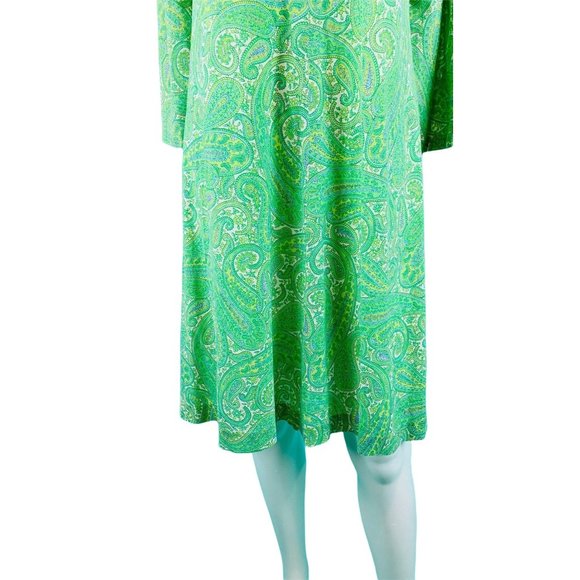 Vintage 1960s Lime Paisley Print Dress Green Mockneck Sheath | B 32" - Picture 5 of 8